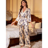 Silk-like Cardigan Lace-up Nightgown Pajama Set