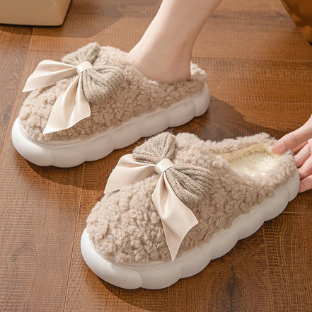 Fur Slippers For Women Cute Bow Non Slip