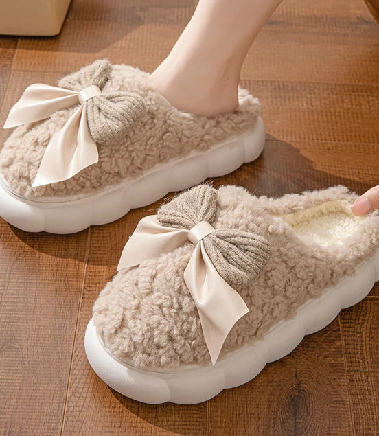 Fur Slippers For Women Cute Bow Non Slip