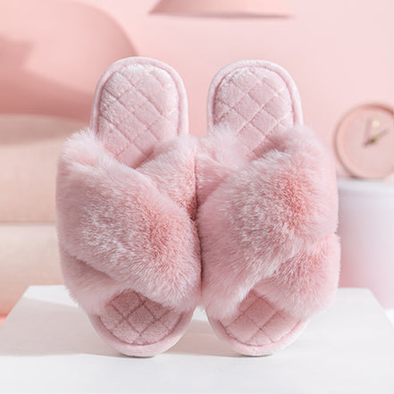 Cross-strap Furry Slippers