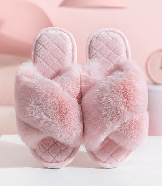 Cross-strap Furry Slippers