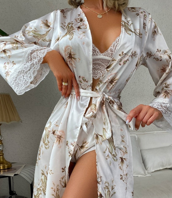 3-Piece Robe Lace Pajamas