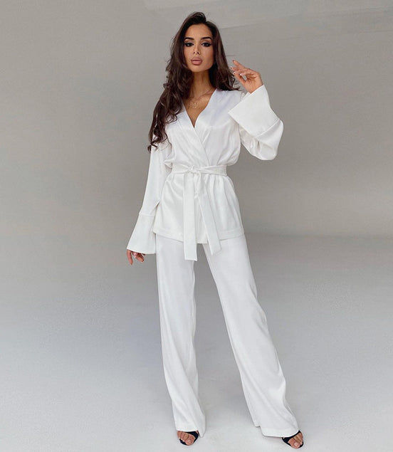 Silk Robe Blouse And Pants Pajamas