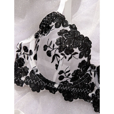 Lace French Bra Embroidery and Thong Set
