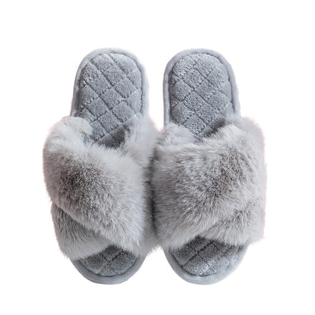 Cross-strap Furry Slippers