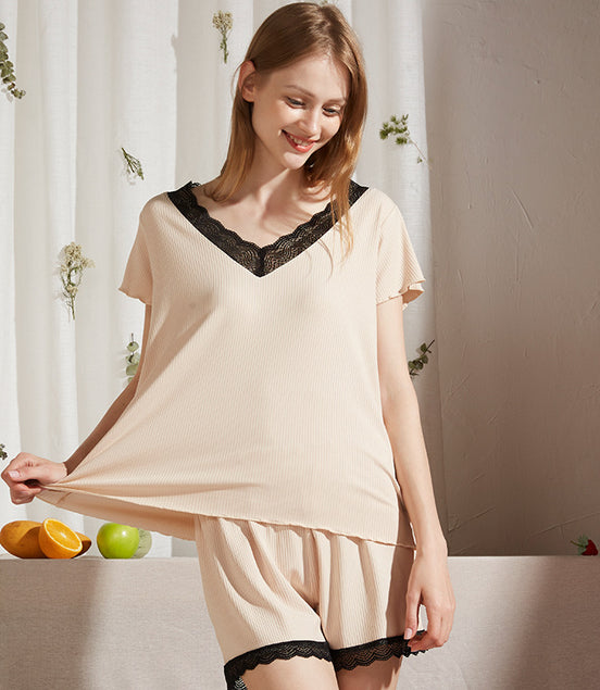Cotton and Lace Short-sleeve Set