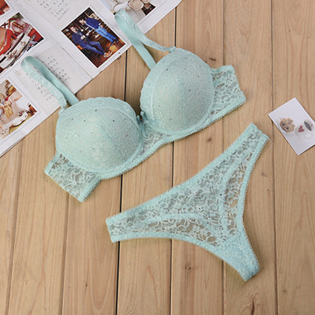 Thong and Lace Bra Lingerie Set