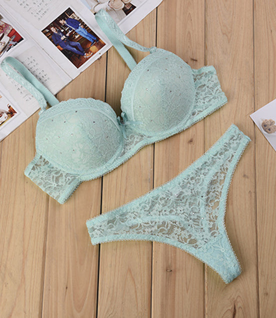 Thong and Lace Bra Lingerie Set