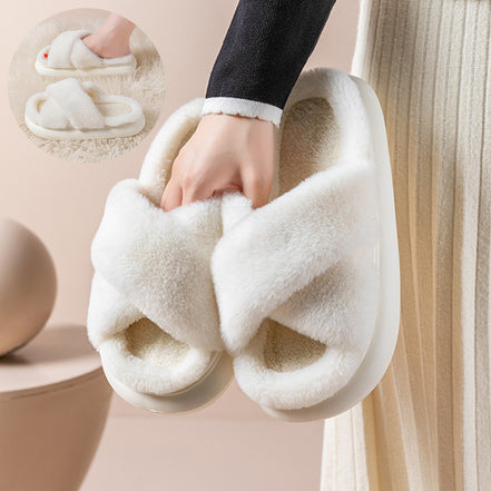 Fuzzy Home Slippers Criss-cross Design