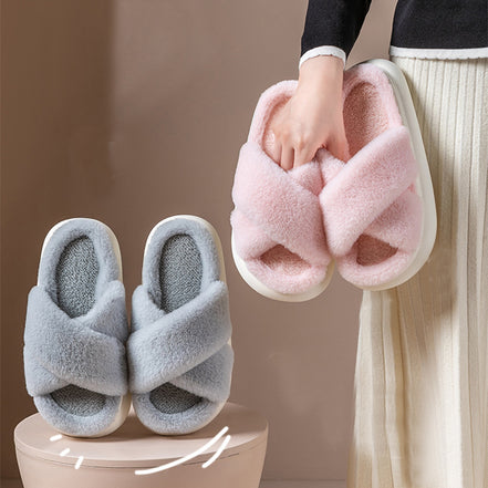Fuzzy Home Slippers Criss-cross Design