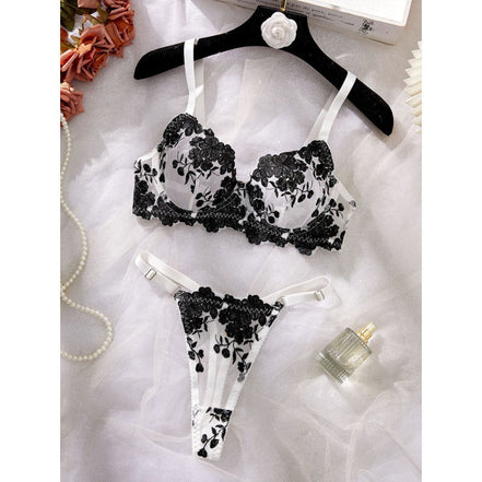 Lace French Bra Embroidery and Thong Set