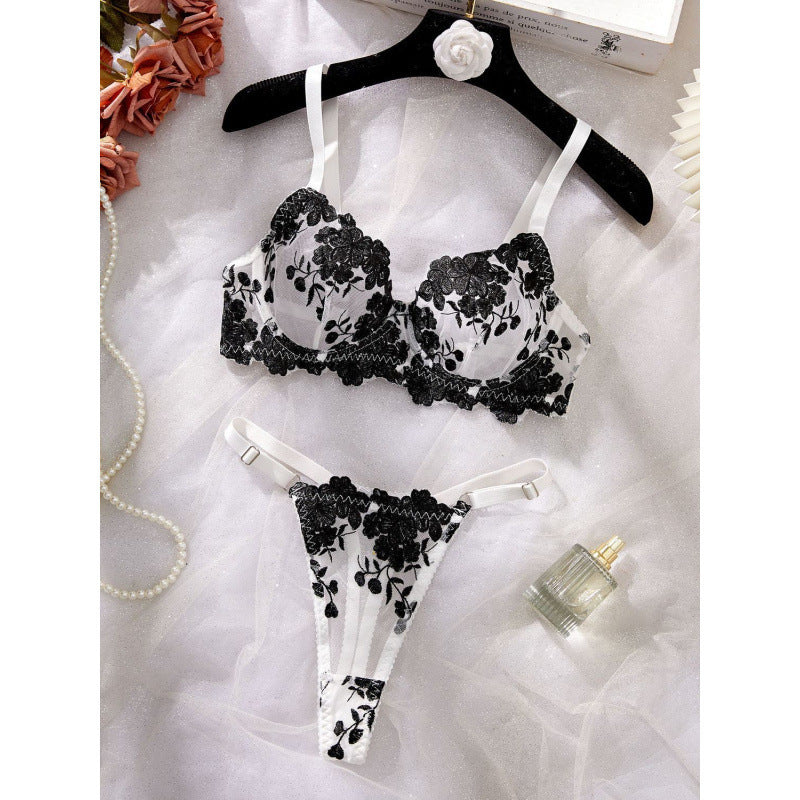 Lace French Bra Embroidery and Thong Set