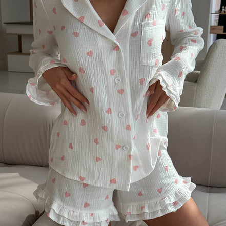 Leopard Print Loose Long Sleeves Pajamas Suit