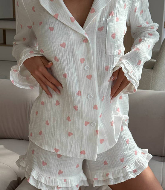 Leopard Print Loose Long Sleeves Pajamas Suit