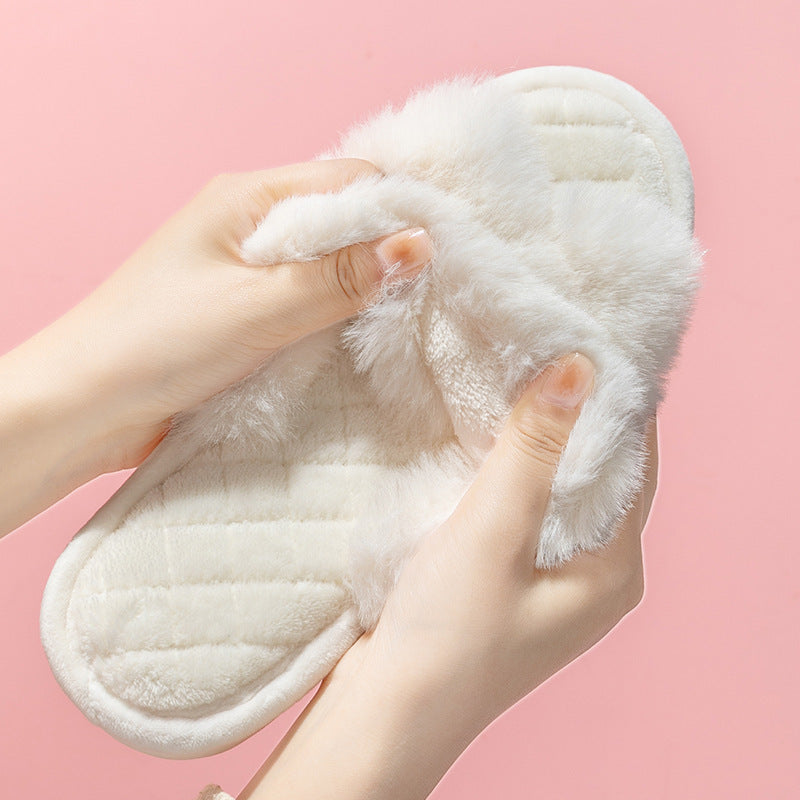 Cross-strap Furry Slippers