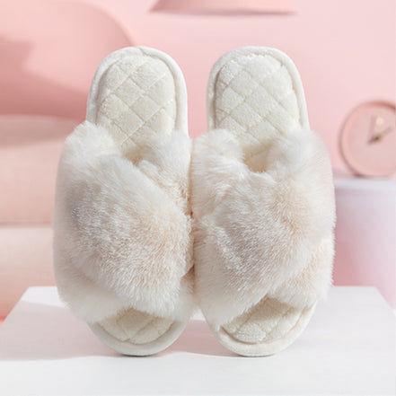 Cross-strap Furry Slippers