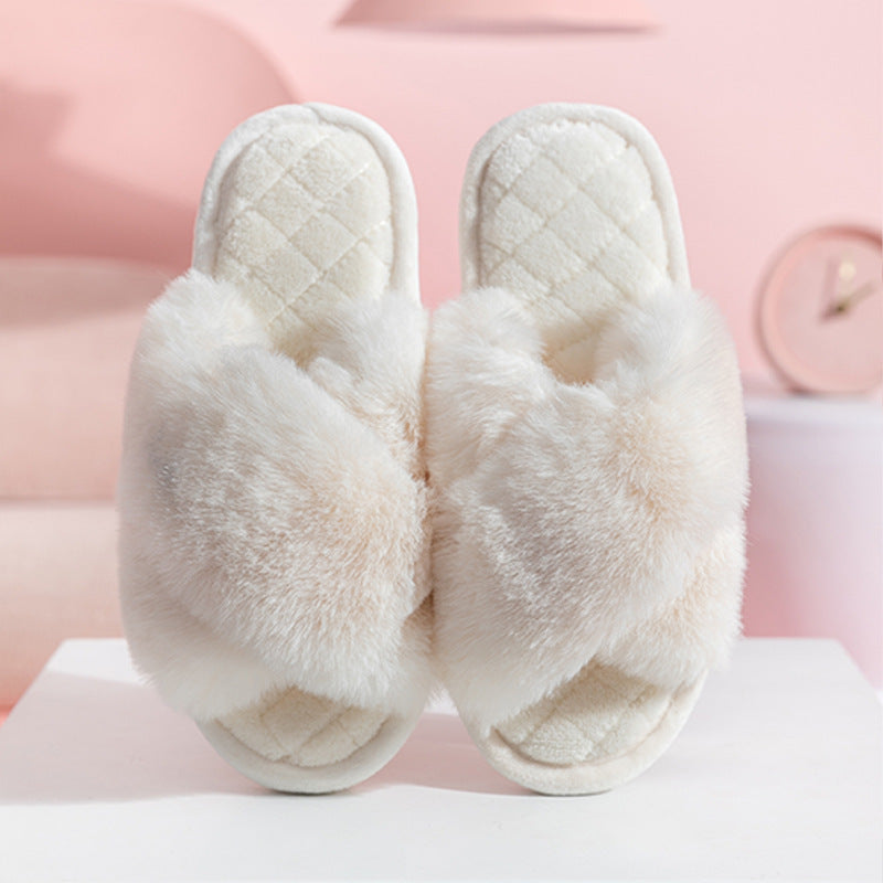 Cross-strap Furry Slippers