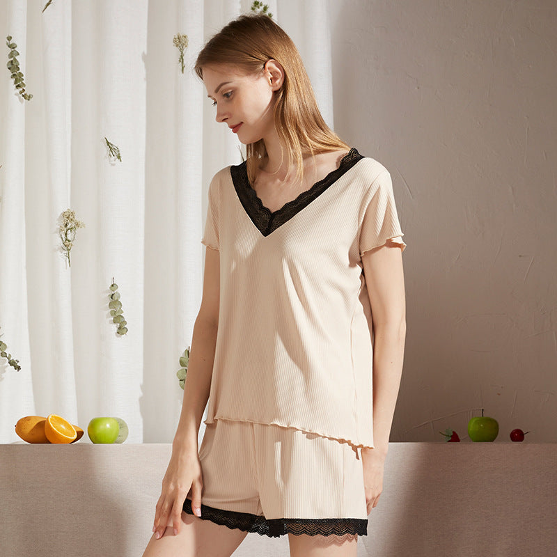 Cotton and Lace Short-sleeve Set