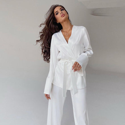 Silk Robe Blouse And Pants Pajamas