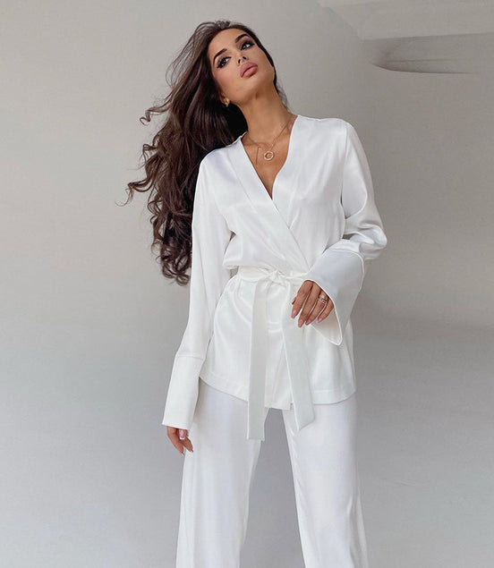 Silk Robe Blouse And Pants Pajamas