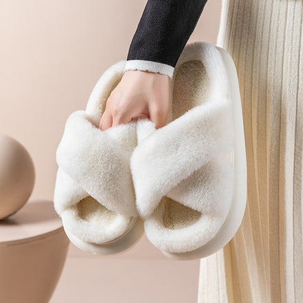 Fuzzy Home Slippers Criss-cross Design