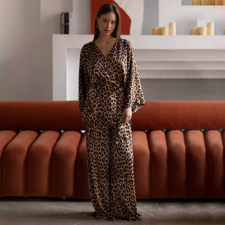 Lace-up Night Robe and Pants Set