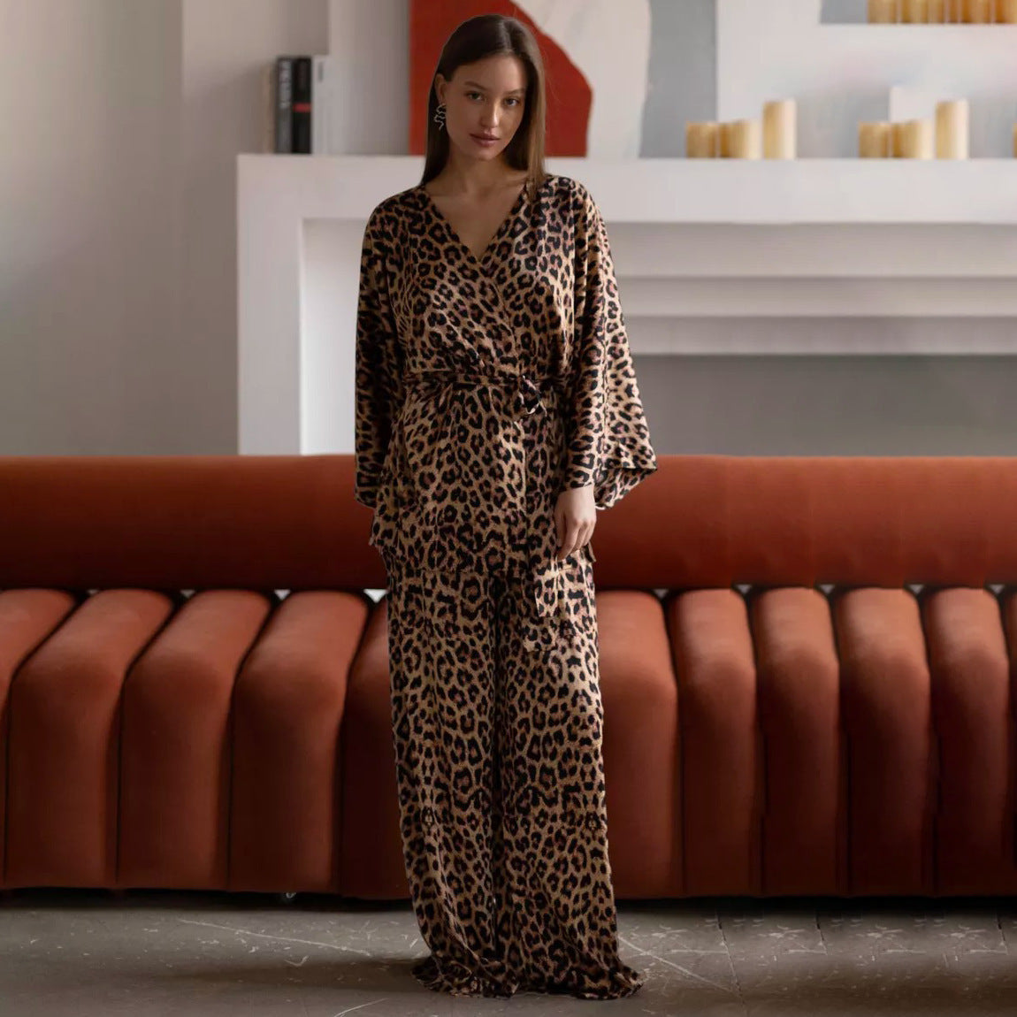 Lace-up Night Robe and Pants Set