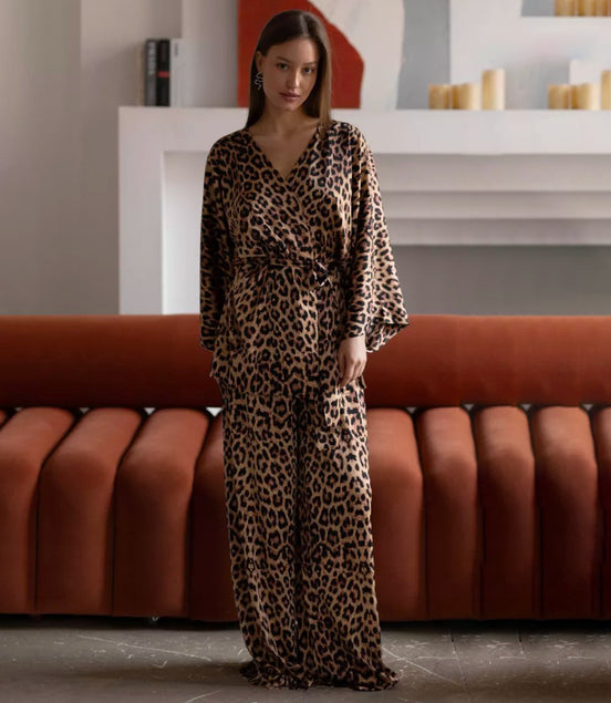 Lace-up Night Robe and Pants Set