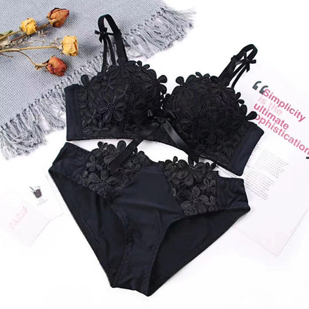 Lace Embroidered Bra and Panties Set