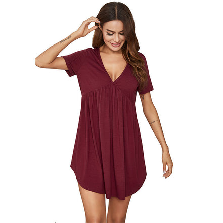 V-neck Cotton Short-sleeve Nightdress