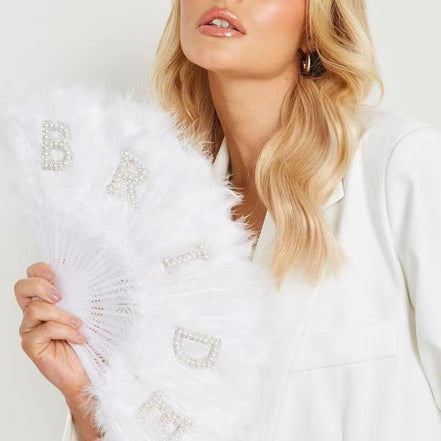 Bride Feather Fan with Pearl