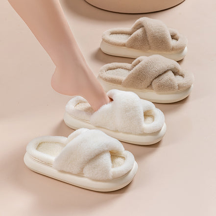 Fuzzy Home Slippers Criss-cross Design