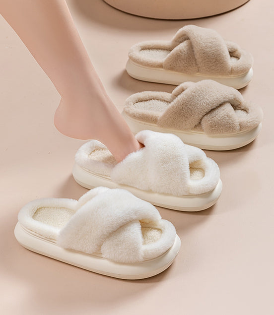 Fuzzy Home Slippers Criss-cross Design