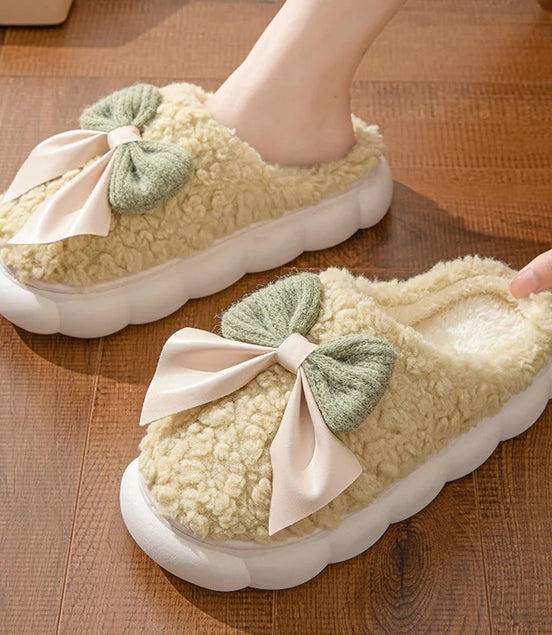 Fur Slippers For Women Cute Bow Non Slip