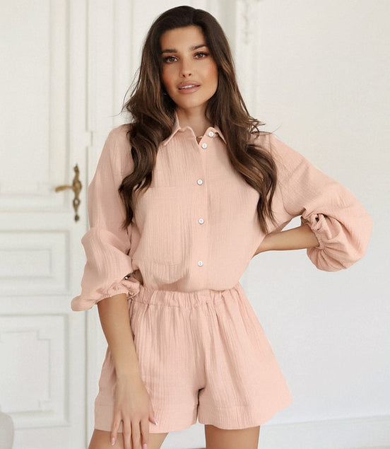 Cotton Long Sleeve Shorts Loungewear