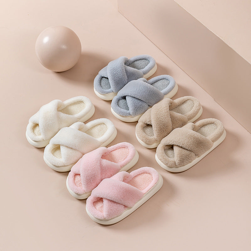 Fuzzy Home Slippers Criss-cross Design
