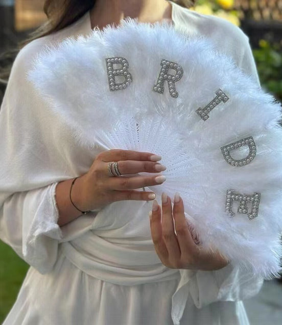 Bride Feather Fan with Pearl