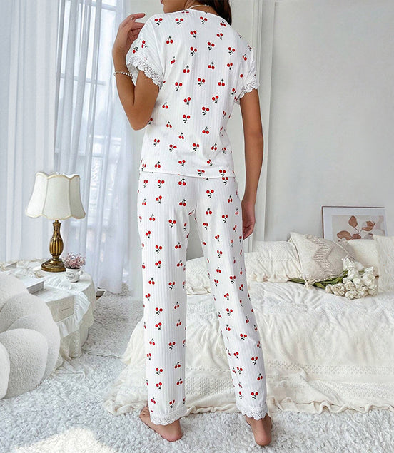 V-neck Cherry Pajamas