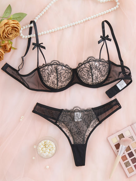 Black Lace Bra and Panties Set