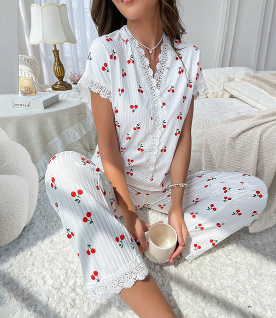 V-neck Cherry Pajamas