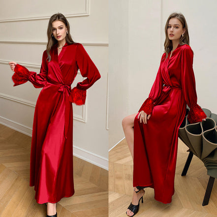 Backless Thin Satin Silk Nightgown