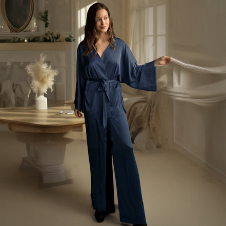 Lace-up Night Robe and Pants Set