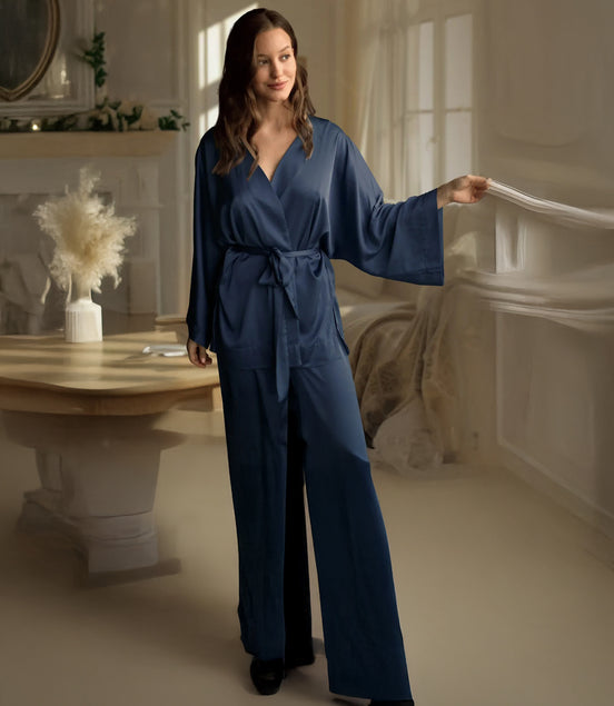 Lace-up Night Robe and Pants Set
