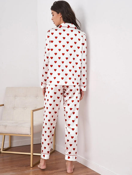Heart Design Silk Pajamas