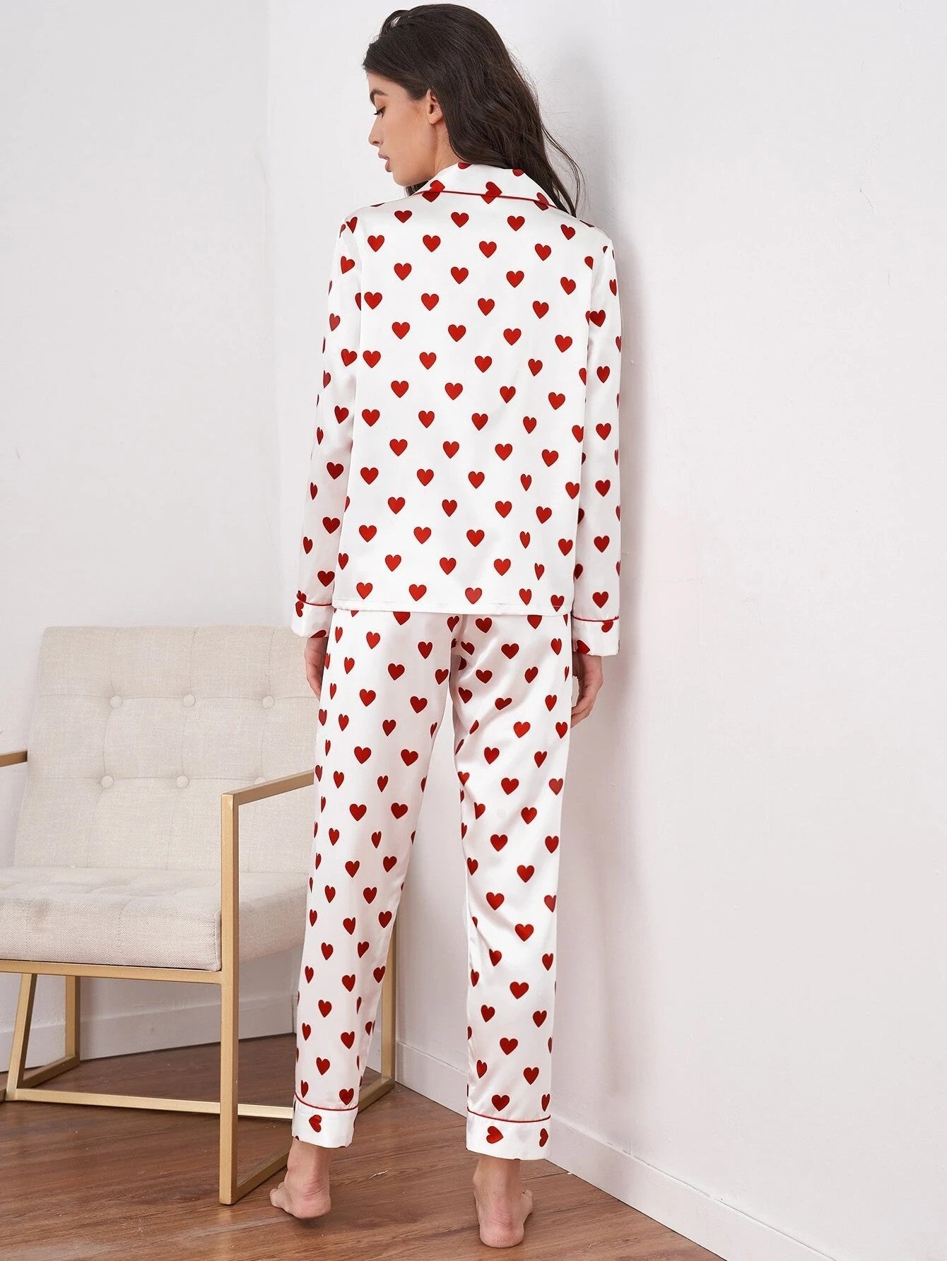 Heart Design Silk Pajamas