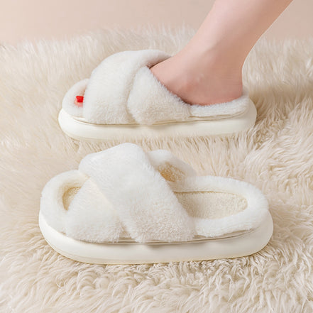 Fuzzy Home Slippers Criss-cross Design