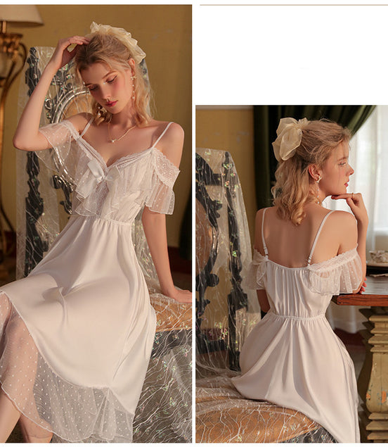 Women's Ice Silk Suspender Lace Two Piece Pajamas