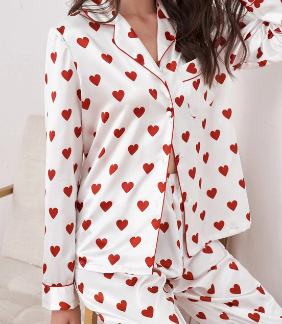 Heart Design Silk Pajamas