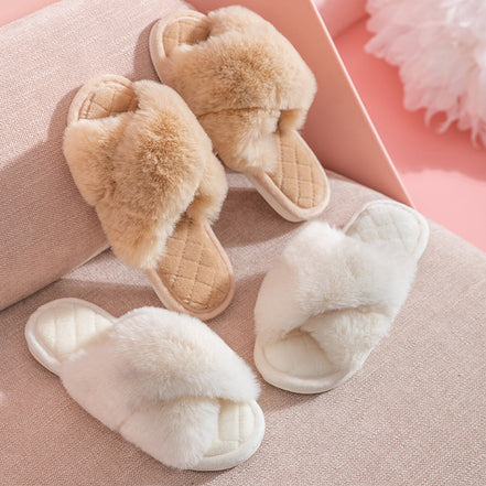 Cross-strap Furry Slippers