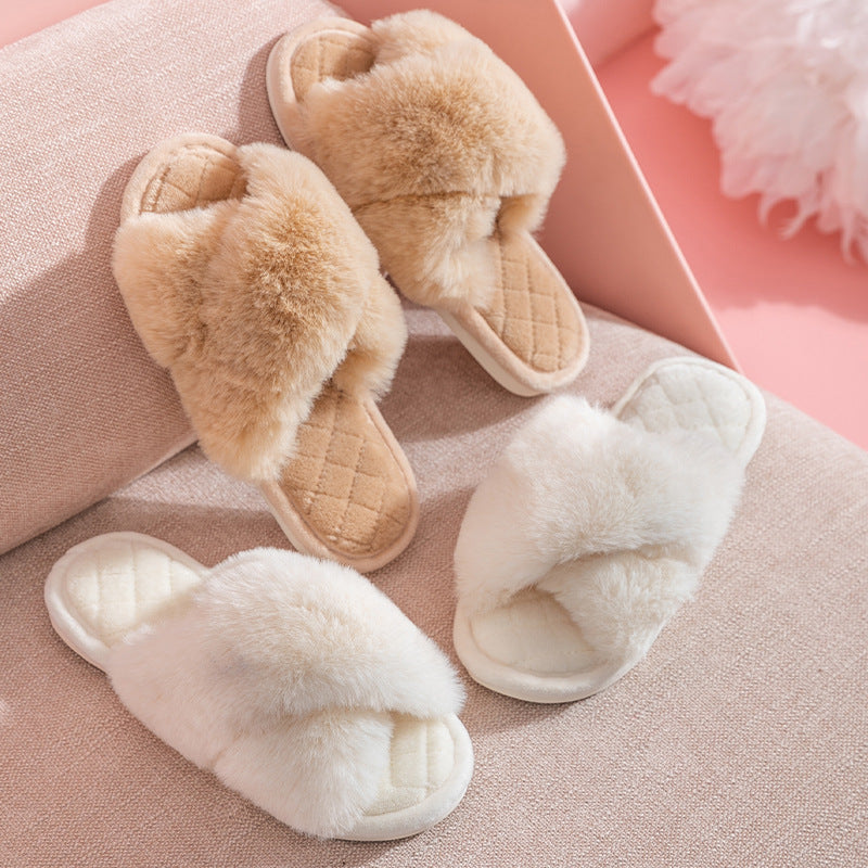 Cross-strap Furry Slippers
